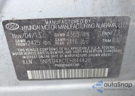 2014 Hyundai Sonata Gls z USA, uszkodzony, nr VIN 5NPEB4AC1EH844428